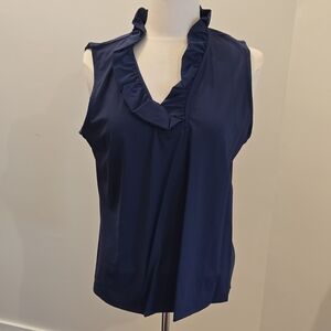 LuLu B Navy Sleeveless Ruffle V-Neck Top XL
